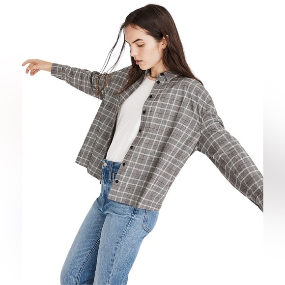 Madewell Plaid Button Down Shirt Size M Preppy Dark Academia Boyfriend Long - Picture 1 of 9